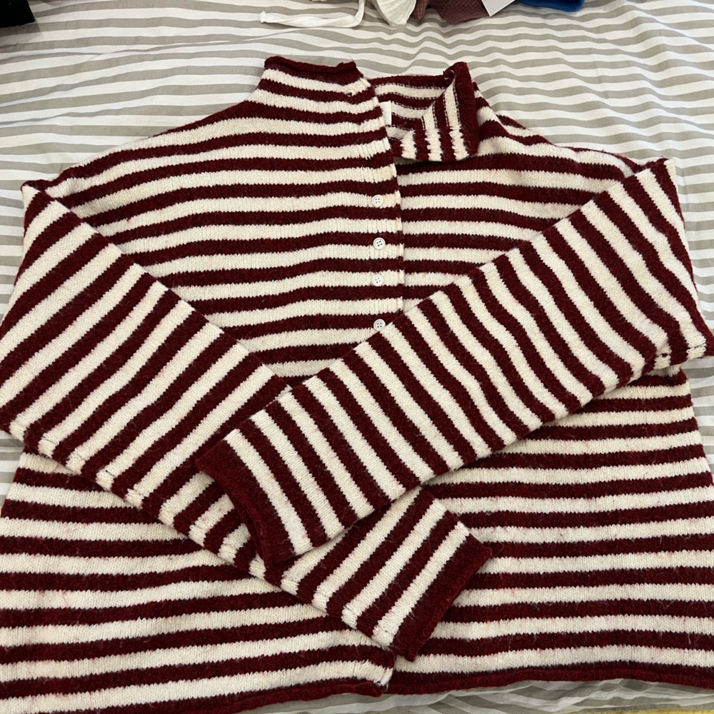 Simons Red and White Striped Sweater